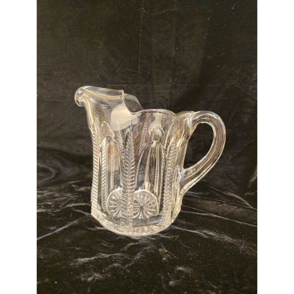 Antique Pressed Glass Milk Pitcher With Wheat & Starburst Pattern - Picture 1 of 7